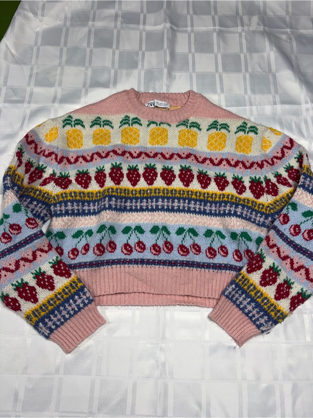 Zara cropped fruit knit sweater